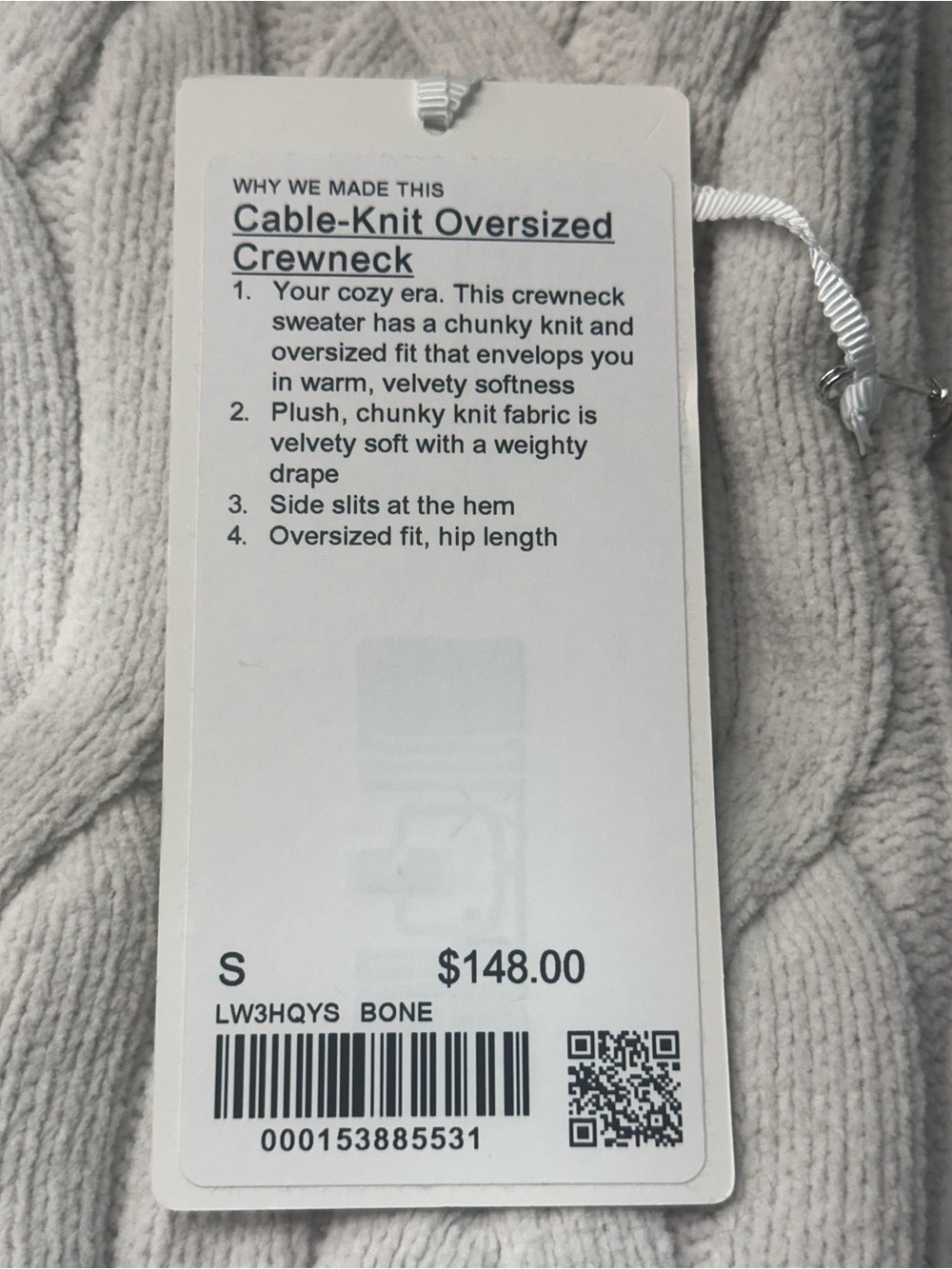 NWT Lululemon Cable-Knit Oversized Crewneck Sweater Bone Size S - Picture 5 of 13